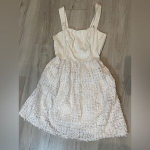 XOXO Women Dress White 9 Rosette Floral Fit Flare Bridal Shower Party